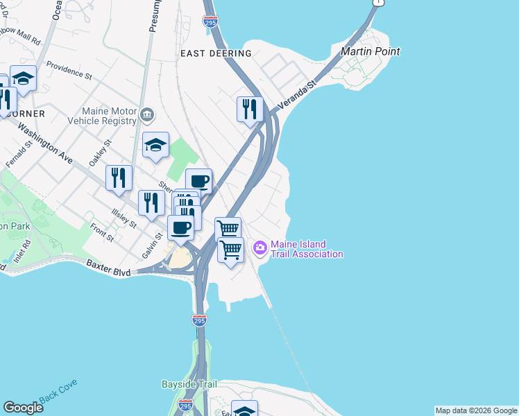 map of restaurants, bars, coffee shops, grocery stores, and more near 30 Windsor Terrace in Portland