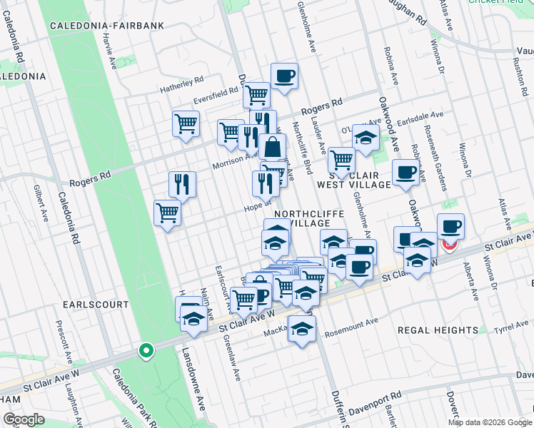 map of restaurants, bars, coffee shops, grocery stores, and more near in Toronto