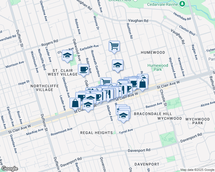 map of restaurants, bars, coffee shops, grocery stores, and more near in Toronto