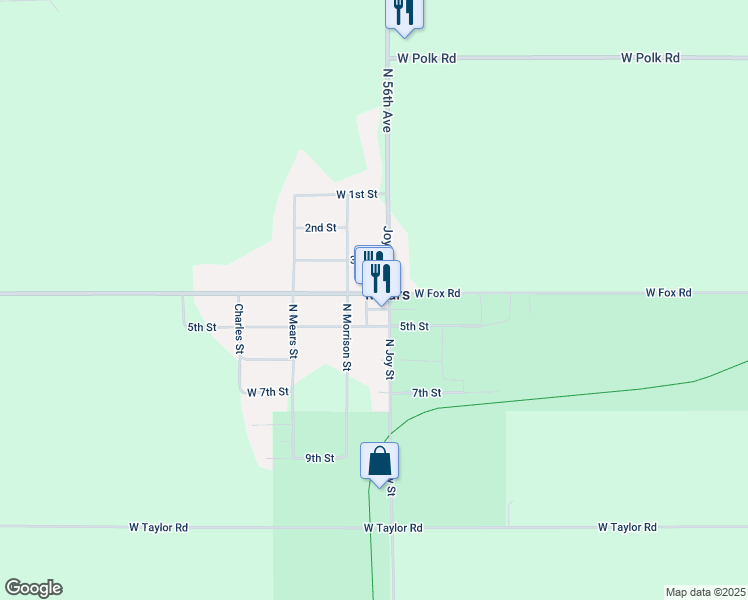 map of restaurants, bars, coffee shops, grocery stores, and more near 5689 West Fox Road in Mears