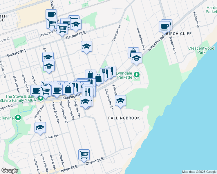 map of restaurants, bars, coffee shops, grocery stores, and more near in Toronto