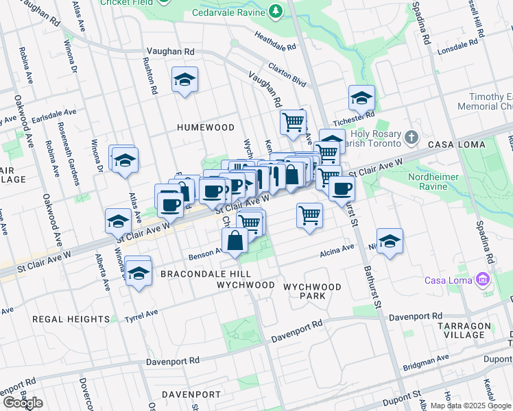 map of restaurants, bars, coffee shops, grocery stores, and more near in Toronto