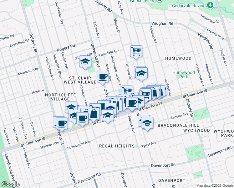 map of restaurants, bars, coffee shops, grocery stores, and more near in Toronto