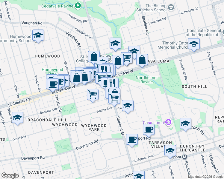 map of restaurants, bars, coffee shops, grocery stores, and more near 51 Melgund Road in Toronto