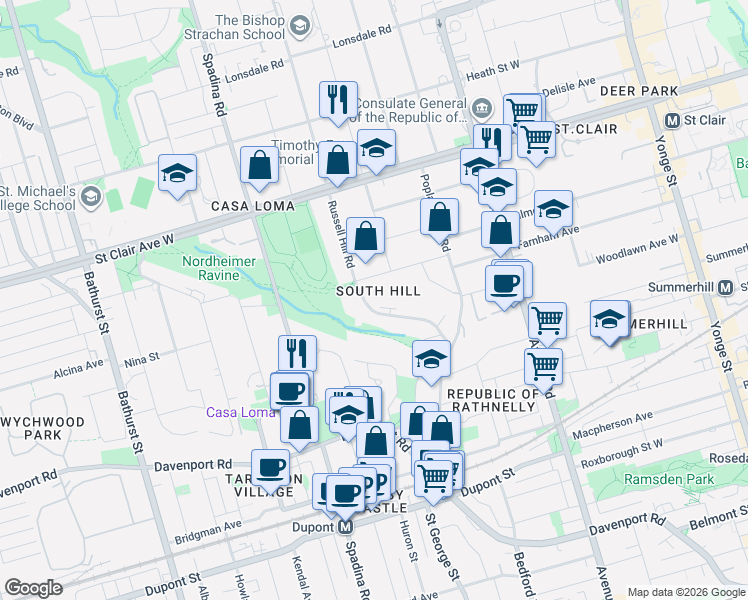 map of restaurants, bars, coffee shops, grocery stores, and more near in Toronto