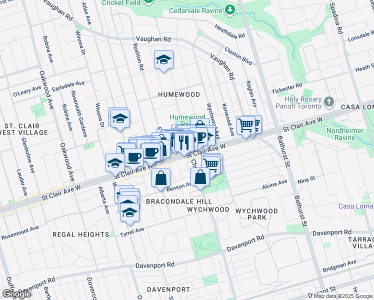 map of restaurants, bars, coffee shops, grocery stores, and more near in Toronto