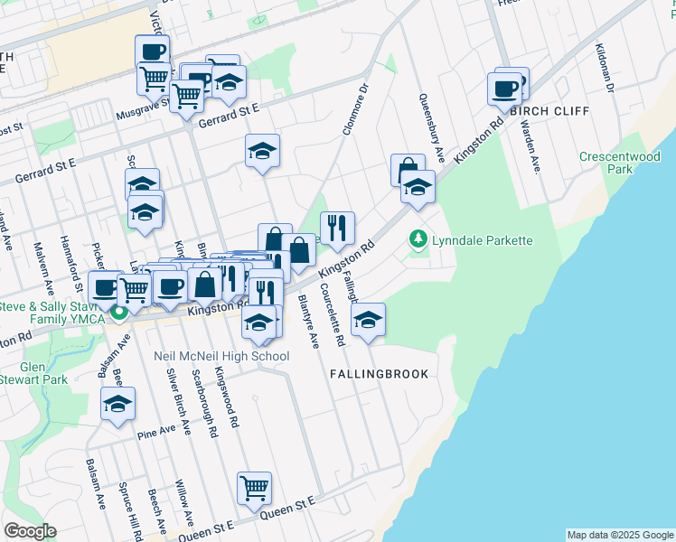 map of restaurants, bars, coffee shops, grocery stores, and more near in Toronto