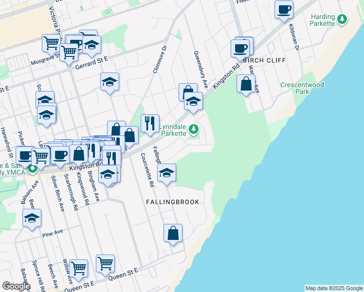 map of restaurants, bars, coffee shops, grocery stores, and more near 28 Lynndale Road in Toronto