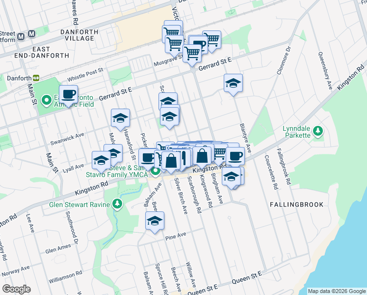 map of restaurants, bars, coffee shops, grocery stores, and more near in Toronto