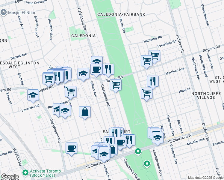 map of restaurants, bars, coffee shops, grocery stores, and more near 264 McRoberts Avenue in Toronto