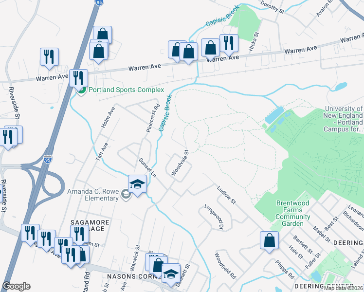 map of restaurants, bars, coffee shops, grocery stores, and more near 65 Glen Haven Road West in Portland