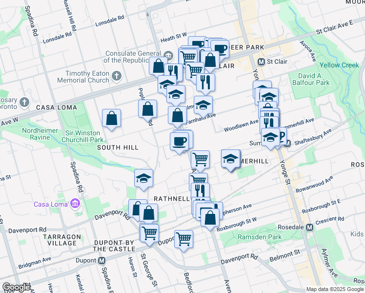 map of restaurants, bars, coffee shops, grocery stores, and more near in Toronto