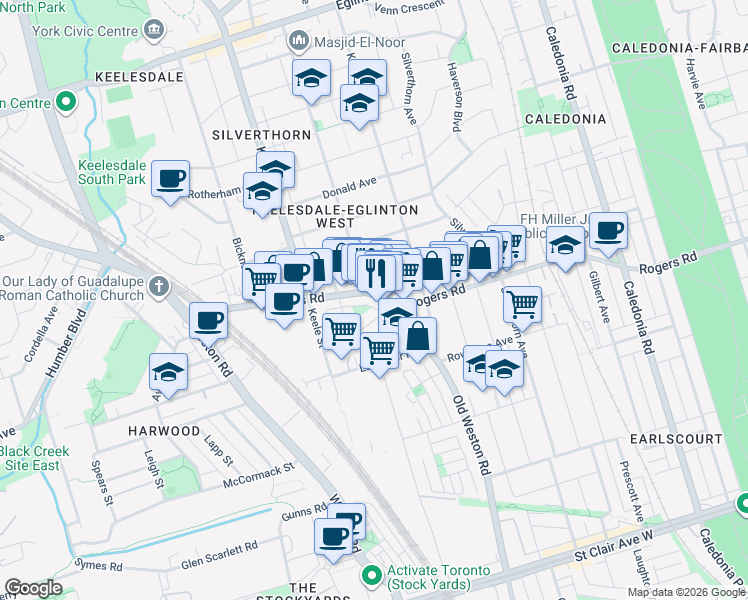map of restaurants, bars, coffee shops, grocery stores, and more near in Toronto