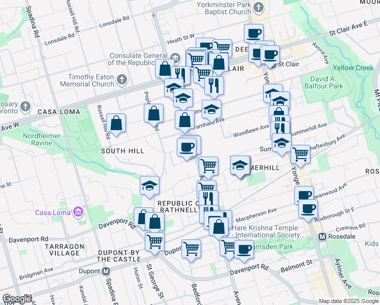 map of restaurants, bars, coffee shops, grocery stores, and more near in Toronto