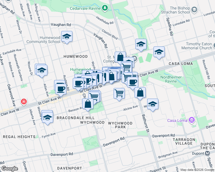 map of restaurants, bars, coffee shops, grocery stores, and more near in Toronto