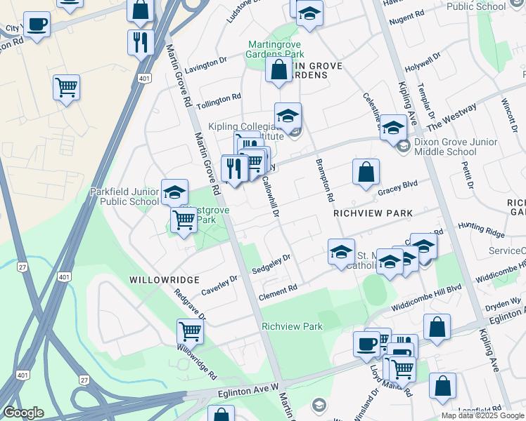 map of restaurants, bars, coffee shops, grocery stores, and more near 60 Callowhill Drive in Toronto