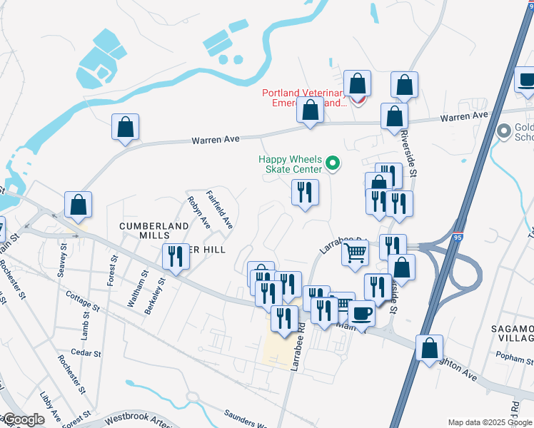 map of restaurants, bars, coffee shops, grocery stores, and more near 67 Ruth Hunton Court in Westbrook
