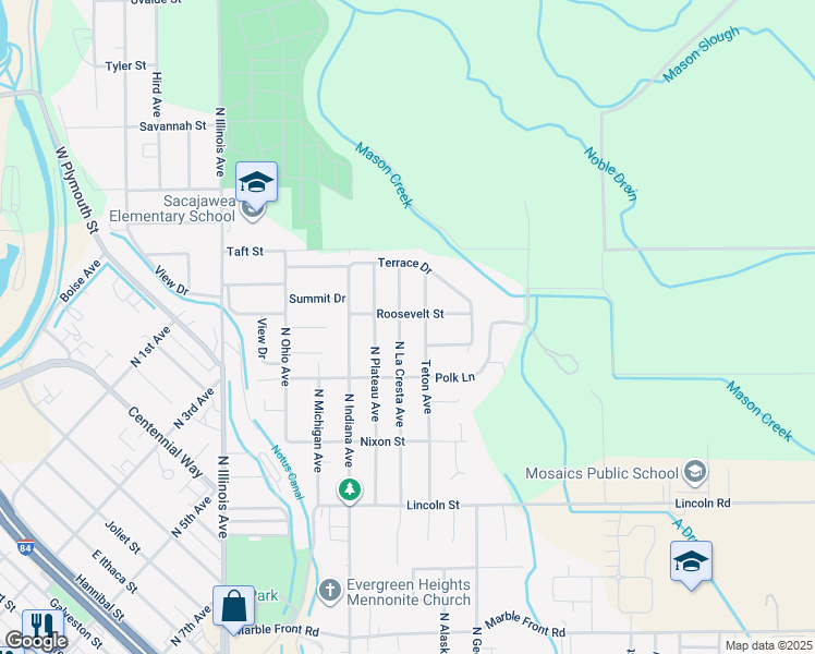map of restaurants, bars, coffee shops, grocery stores, and more near 1416 North La Cresta Avenue in Caldwell