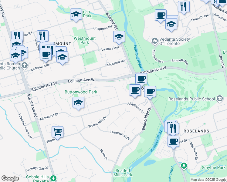map of restaurants, bars, coffee shops, grocery stores, and more near 16 Lemonwood Drive in Toronto
