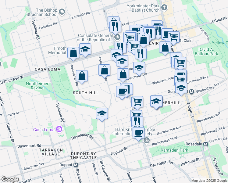 map of restaurants, bars, coffee shops, grocery stores, and more near in Toronto