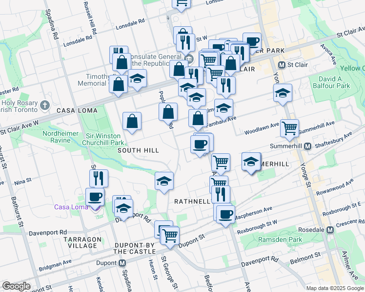 map of restaurants, bars, coffee shops, grocery stores, and more near in Toronto