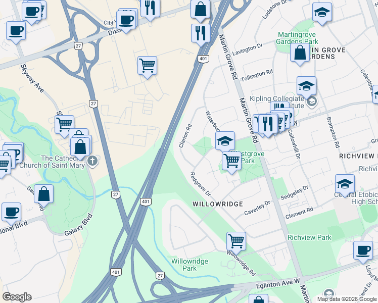 map of restaurants, bars, coffee shops, grocery stores, and more near 18 Zealand Road in Toronto