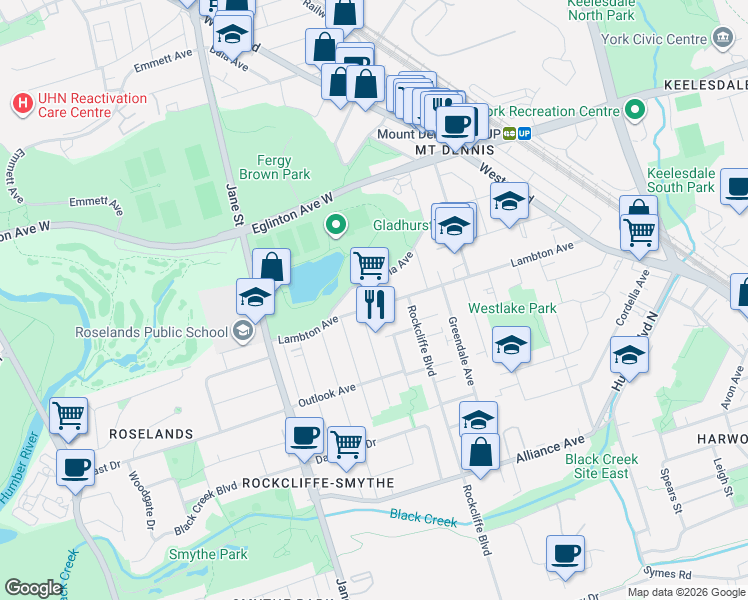 map of restaurants, bars, coffee shops, grocery stores, and more near 148 Lambton Avenue in Toronto