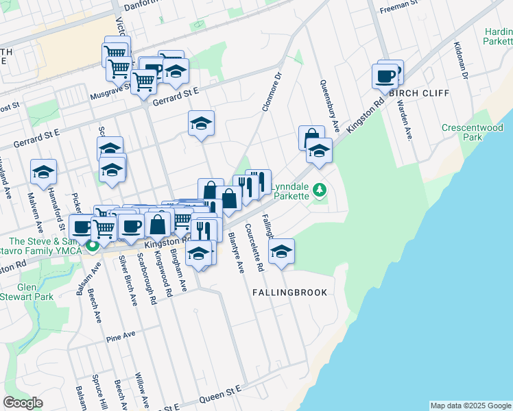 map of restaurants, bars, coffee shops, grocery stores, and more near in Toronto