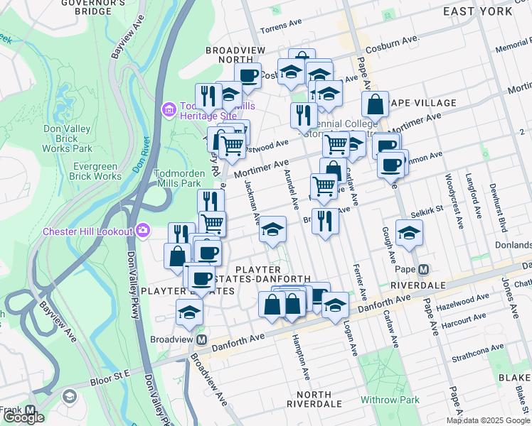 map of restaurants, bars, coffee shops, grocery stores, and more near in Toronto