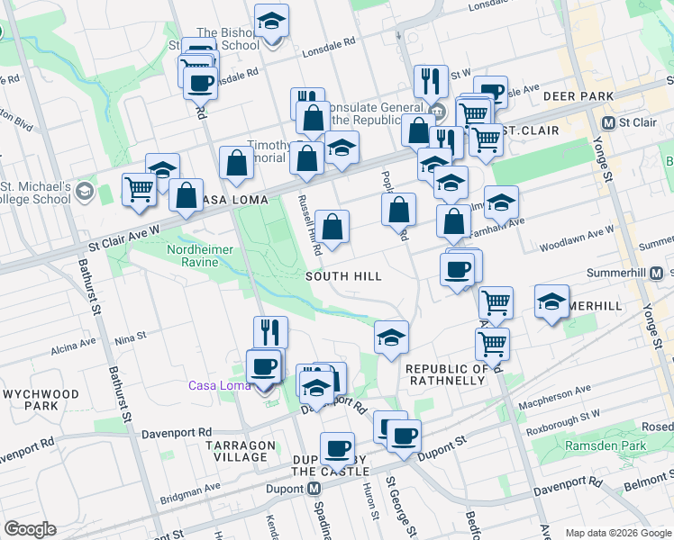 map of restaurants, bars, coffee shops, grocery stores, and more near in Toronto