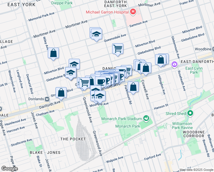 map of restaurants, bars, coffee shops, grocery stores, and more near in Toronto