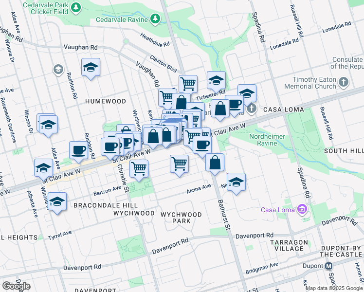 map of restaurants, bars, coffee shops, grocery stores, and more near in Toronto