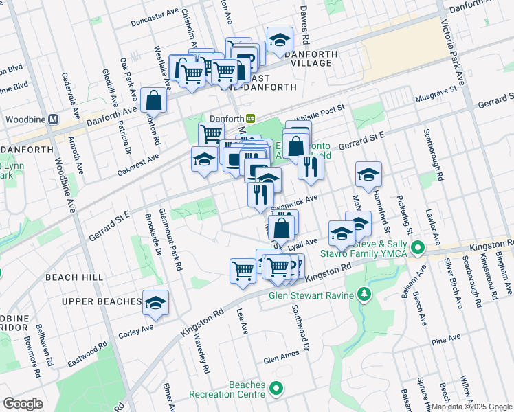 map of restaurants, bars, coffee shops, grocery stores, and more near in Toronto