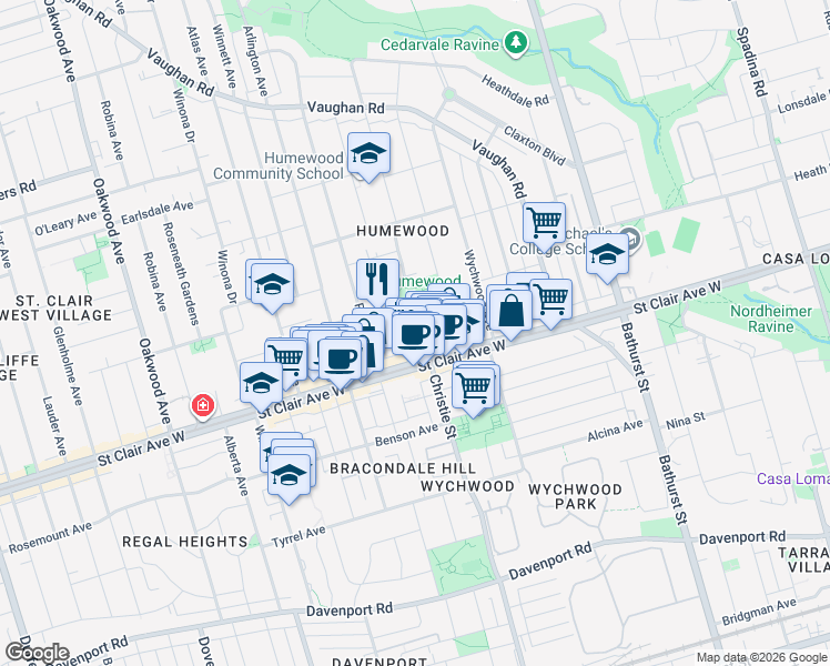 map of restaurants, bars, coffee shops, grocery stores, and more near in Toronto