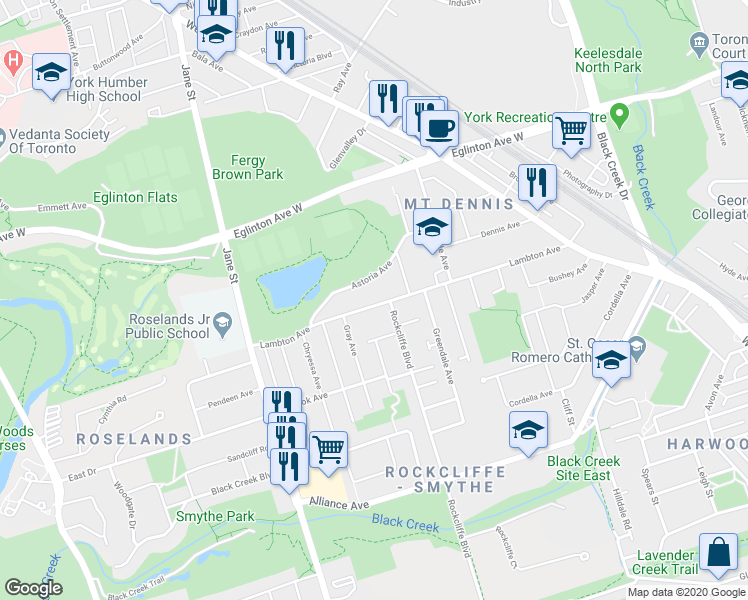 map of restaurants, bars, coffee shops, grocery stores, and more near in Toronto