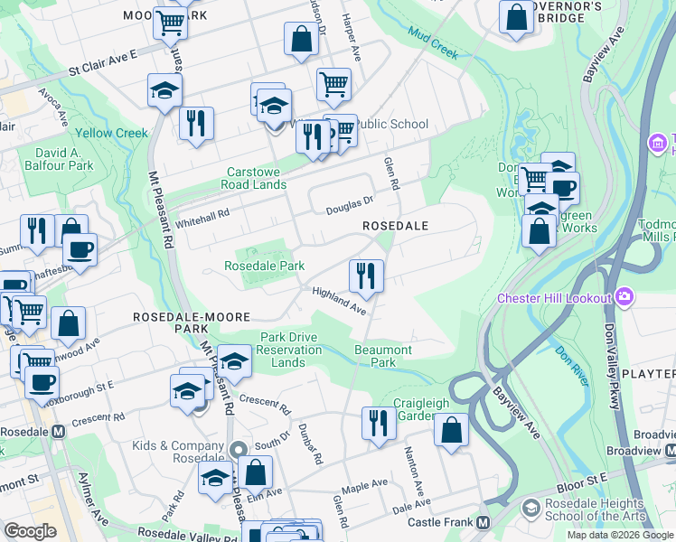 map of restaurants, bars, coffee shops, grocery stores, and more near in Toronto