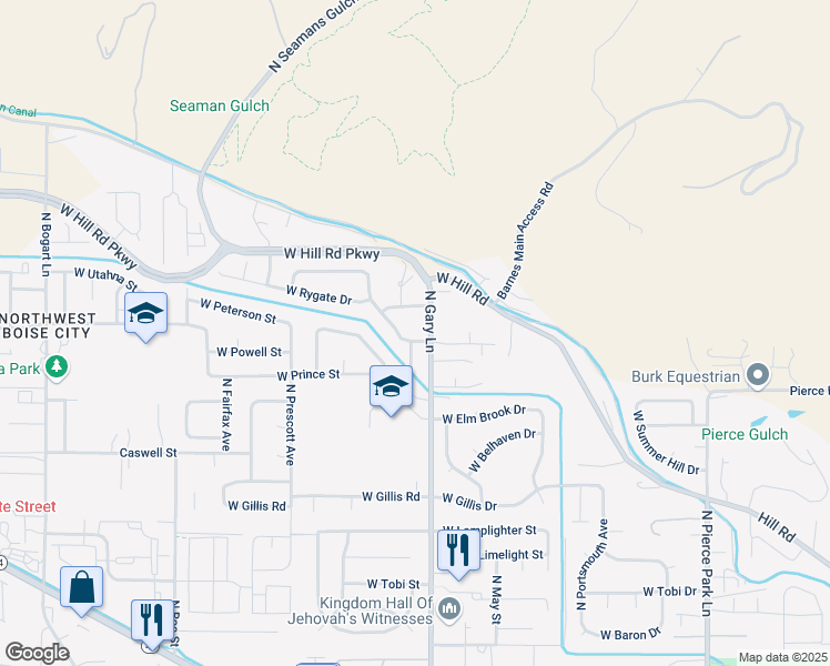 map of restaurants, bars, coffee shops, grocery stores, and more near 7337 West Rygate Drive in Boise