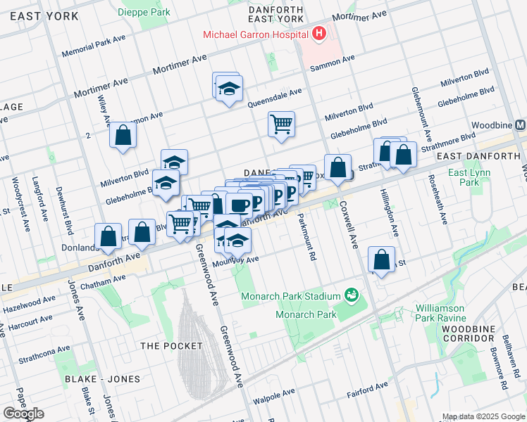map of restaurants, bars, coffee shops, grocery stores, and more near in Toronto