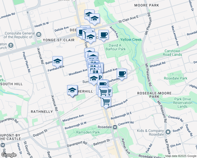 map of restaurants, bars, coffee shops, grocery stores, and more near in Toronto