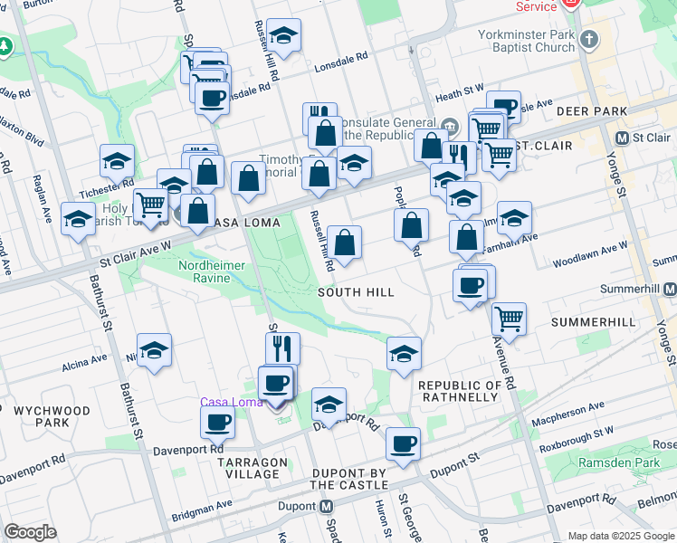 map of restaurants, bars, coffee shops, grocery stores, and more near in Toronto
