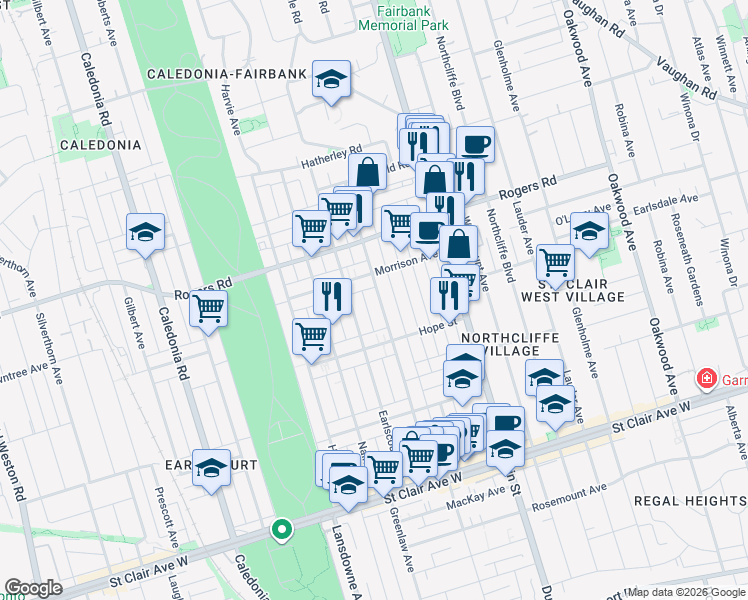 map of restaurants, bars, coffee shops, grocery stores, and more near in Toronto