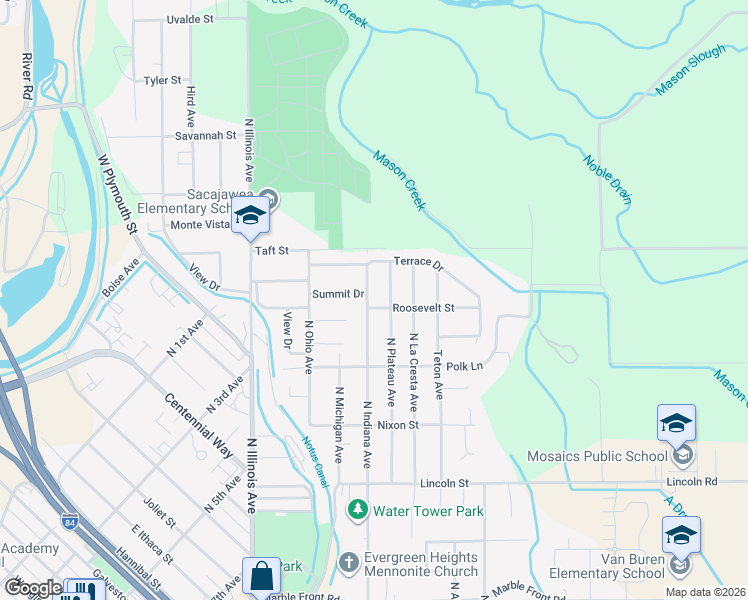 map of restaurants, bars, coffee shops, grocery stores, and more near 1510 North Indiana Avenue in Caldwell