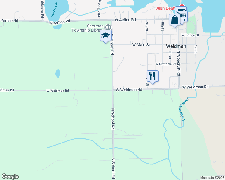 map of restaurants, bars, coffee shops, grocery stores, and more near 6494 West Weidman Road in Weidman