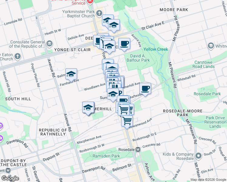 map of restaurants, bars, coffee shops, grocery stores, and more near 1244 Yonge Street in Toronto