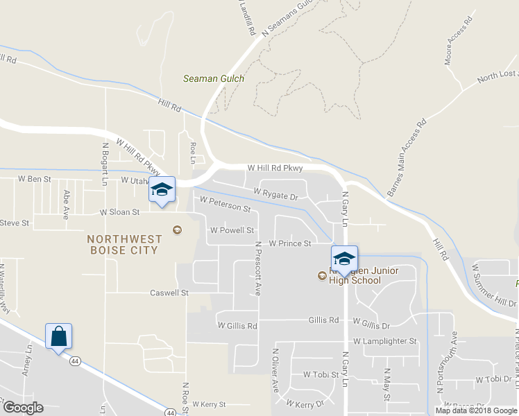 map of restaurants, bars, coffee shops, grocery stores, and more near 7800 West Peterson Street in Boise