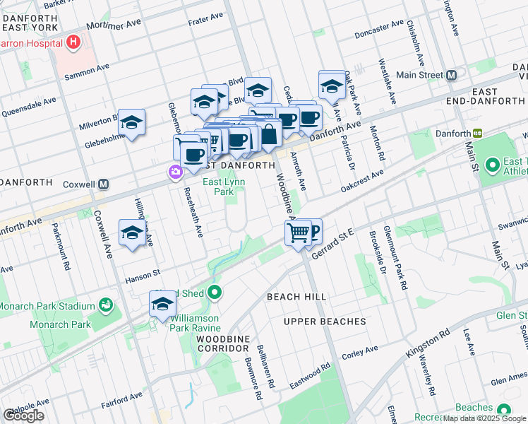 map of restaurants, bars, coffee shops, grocery stores, and more near in Toronto