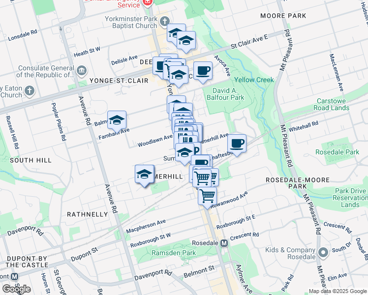 map of restaurants, bars, coffee shops, grocery stores, and more near in Toronto
