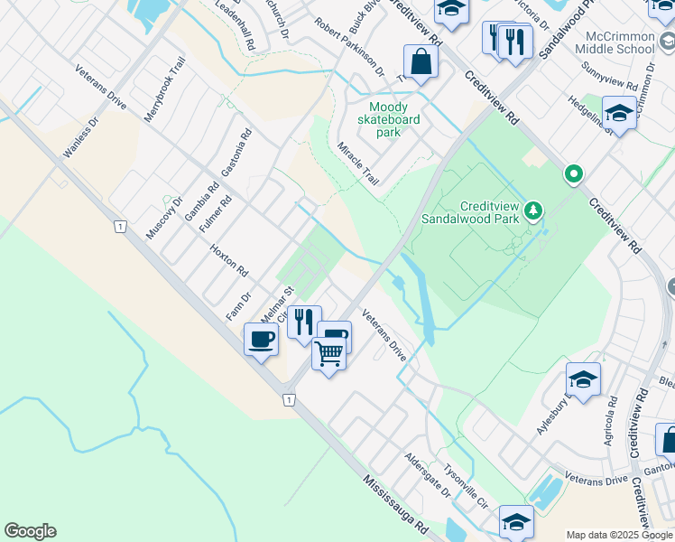 map of restaurants, bars, coffee shops, grocery stores, and more near in Brampton