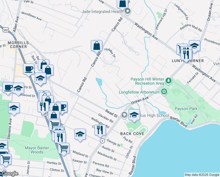 map of restaurants, bars, coffee shops, grocery stores, and more near 75 Torrey St in Portland
