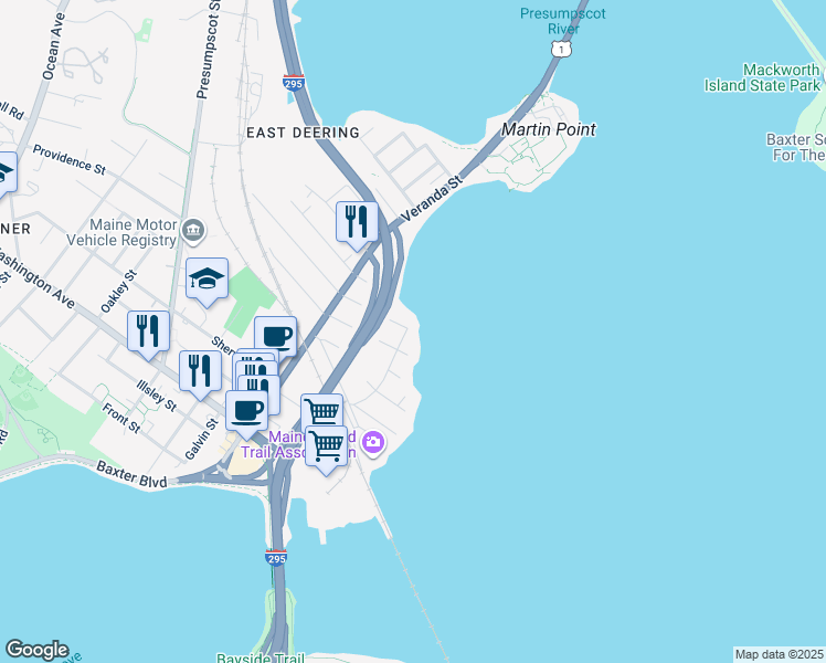 map of restaurants, bars, coffee shops, grocery stores, and more near 4 Island Street in Portland